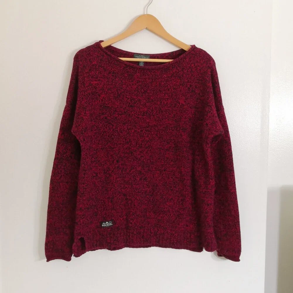 LRL Cotton Blend Red Black Marled Roll Neck Sweater Size‎ M